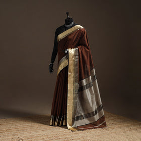 Brown - handloom maheshwari saree with resham zari border