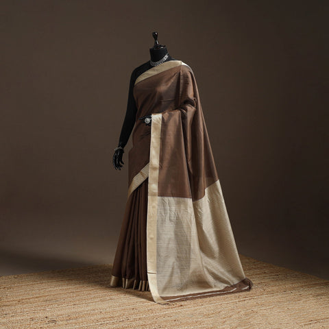 Brown - handloom maheshwari saree with zari border 02