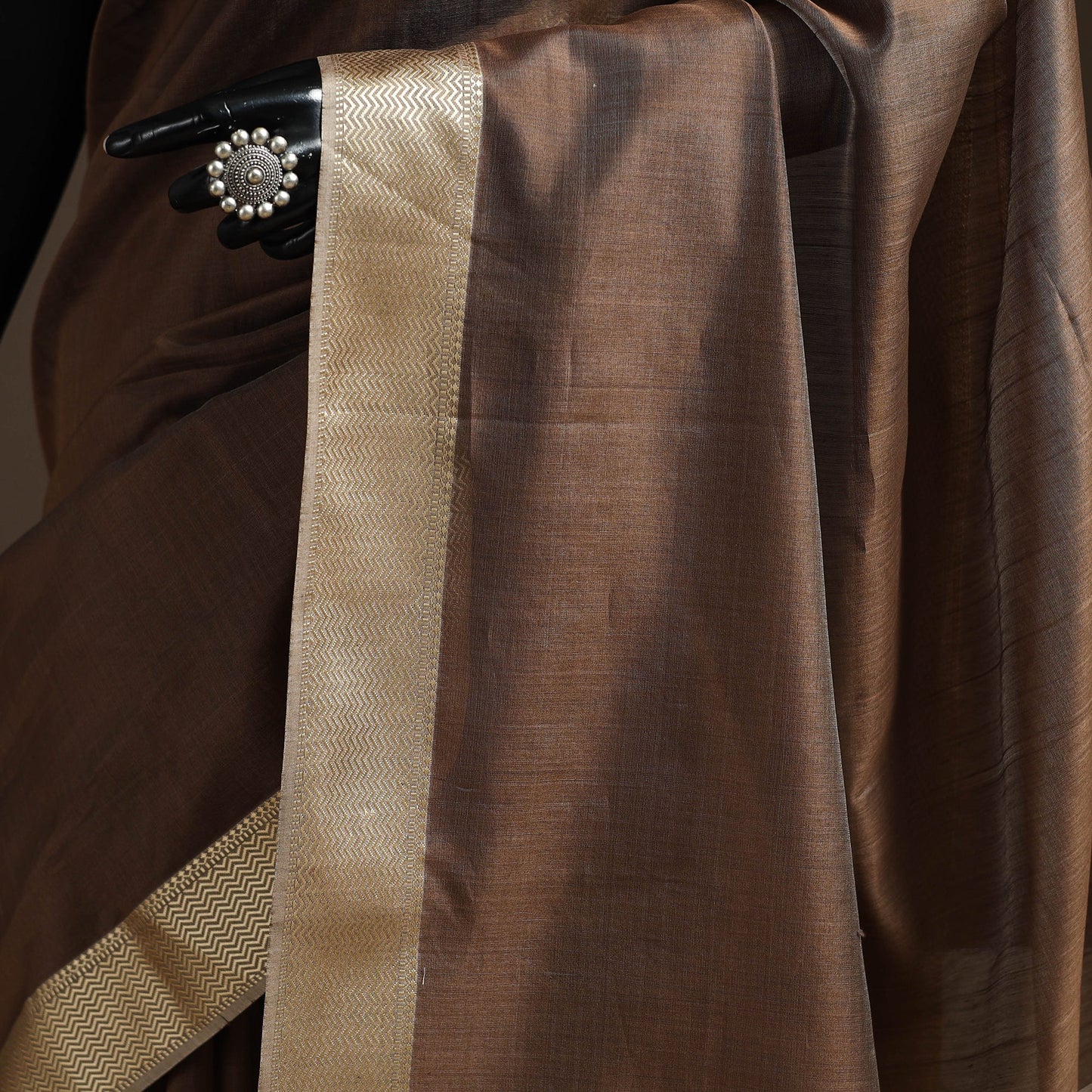 Brown - handloom maheshwari saree with zari border 02