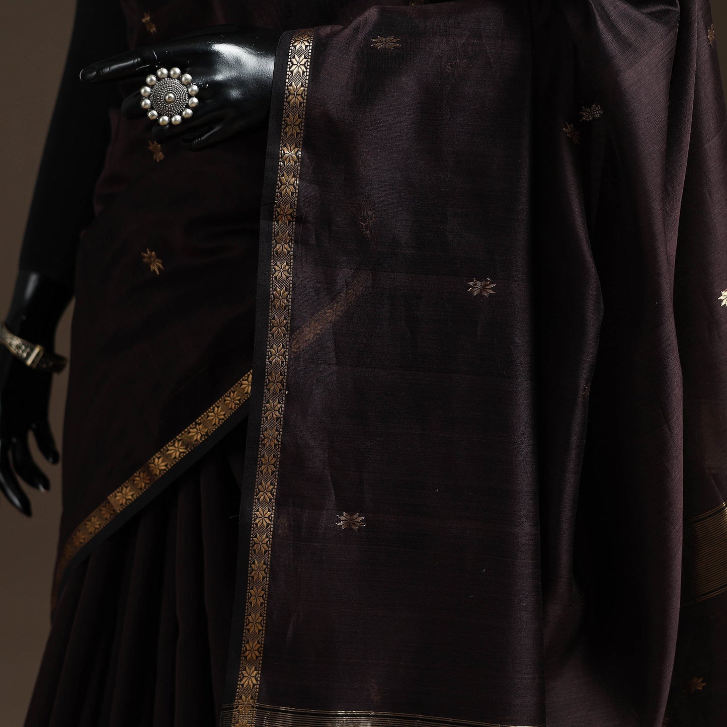 Brown - handloom maheshwari saree with zari border 33