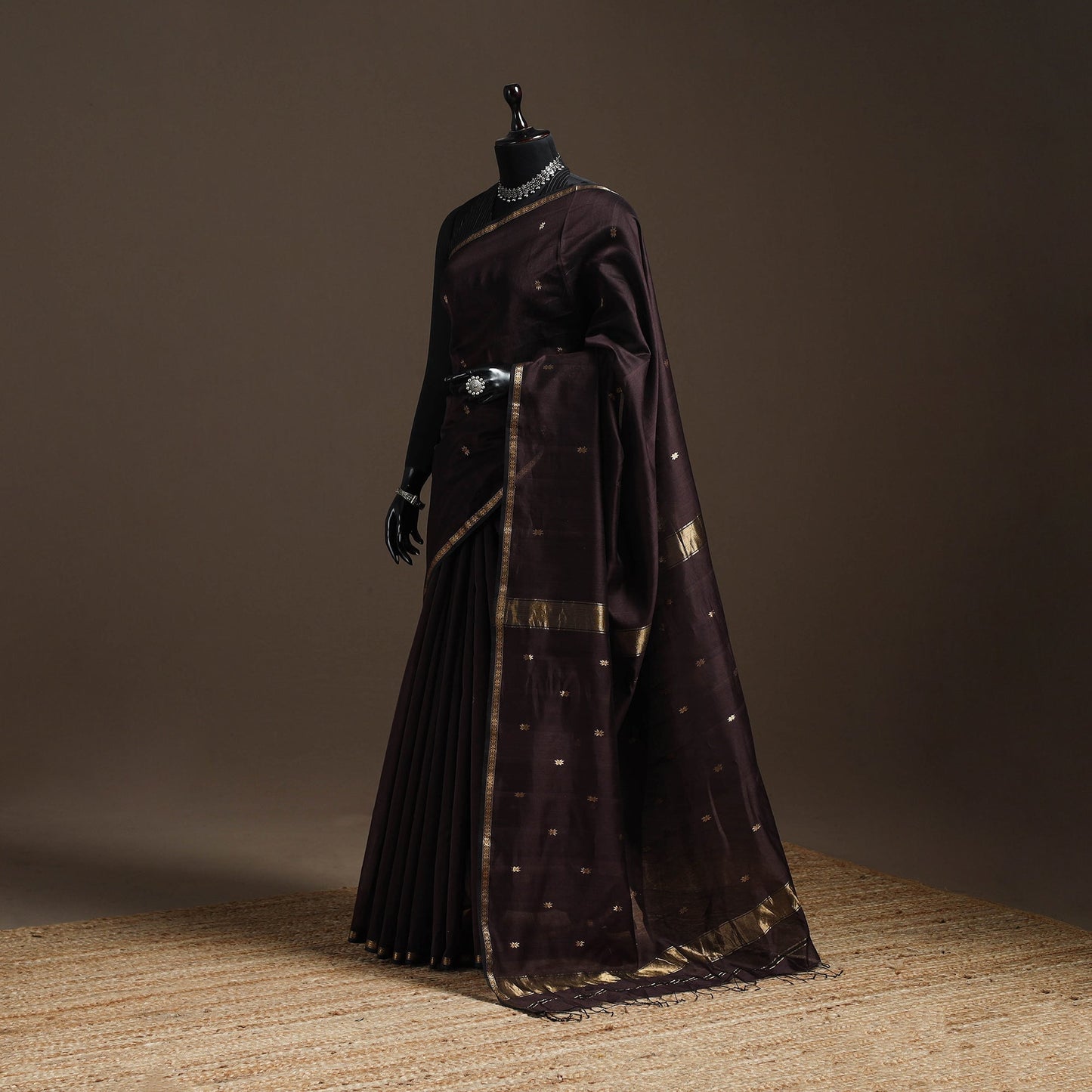 Brown - handloom maheshwari saree with zari border 33