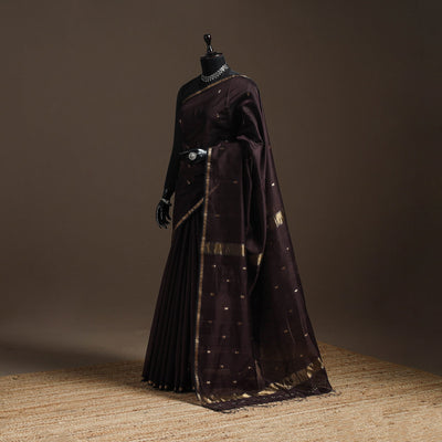 Brown - handloom maheshwari saree with zari border 33