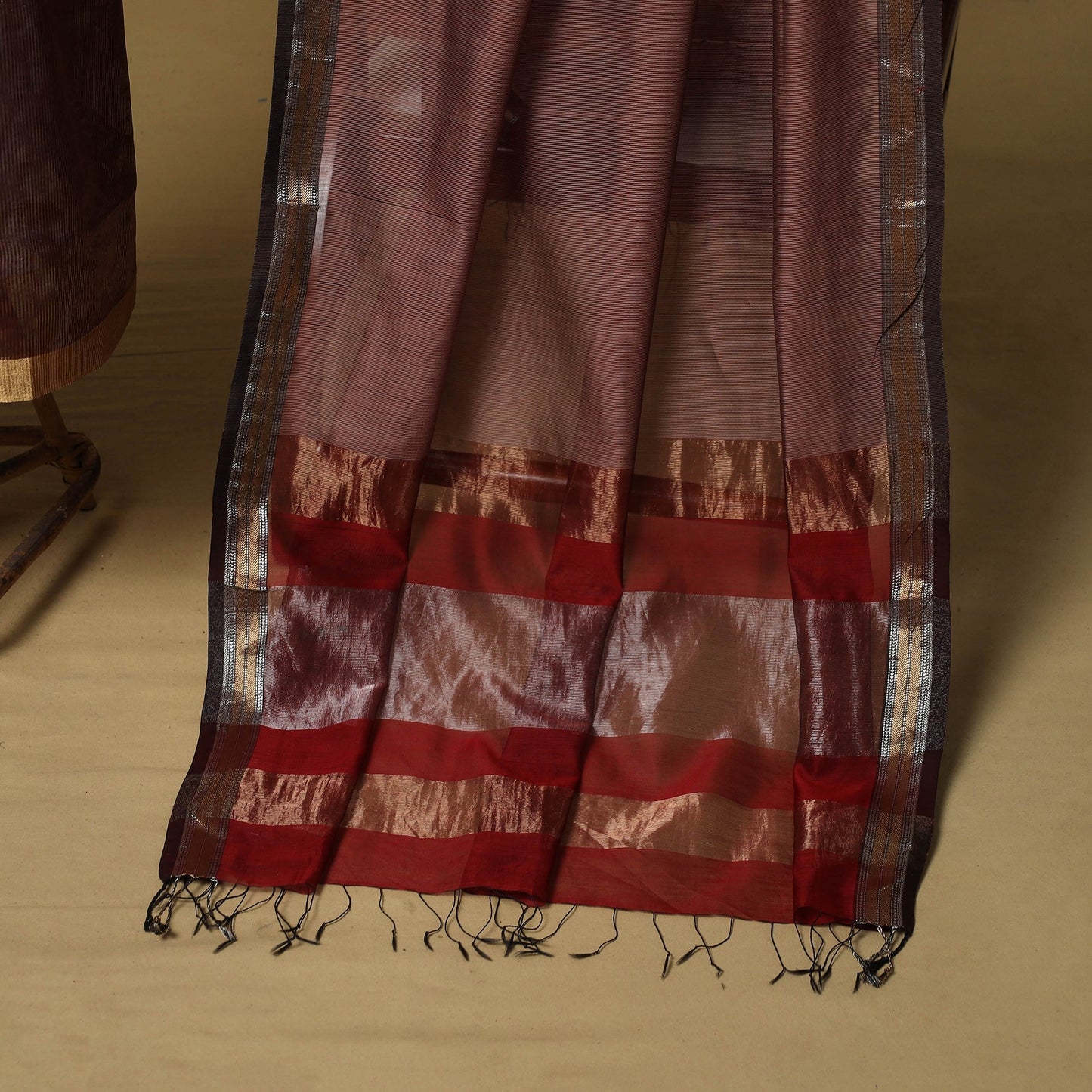 Handloom maheshwari silk tissue zari stripes 2pc unstitched