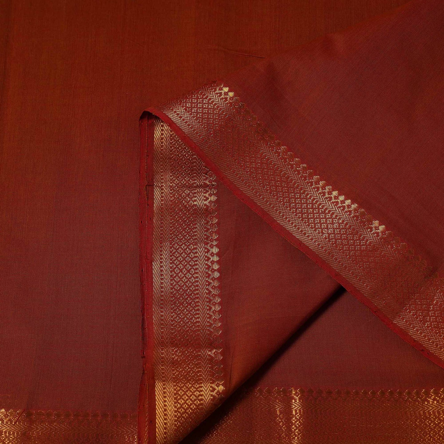 Brown Handloom Mangalagiri Cotton Fabric with Zari Border
