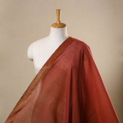 Brown Handloom Mangalagiri Cotton Fabric with Zari Border