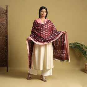 Brown - handloom mercerized cotton pochampally ikat dupatta