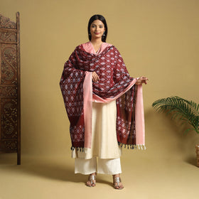 Brown - handloom mercerized cotton pochampally ikat dupatta