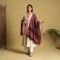 Brown - handloom mercerized cotton pochampally ikat dupatta
