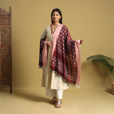 Brown - handloom mercerized cotton pochampally ikat dupatta
