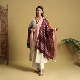 Brown - handloom mercerized cotton pochampally ikat dupatta