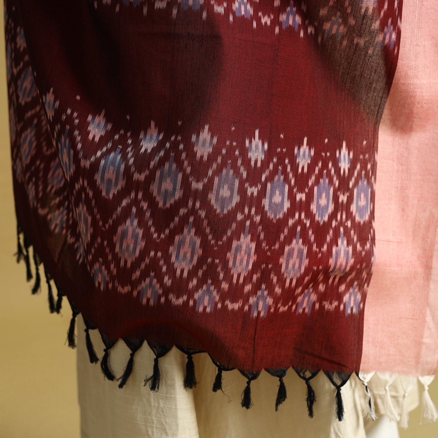 Brown - handloom mercerized cotton pochampally ikat dupatta