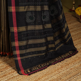 Brown - handloom mulberry silk cotton tangaliya saree 09
