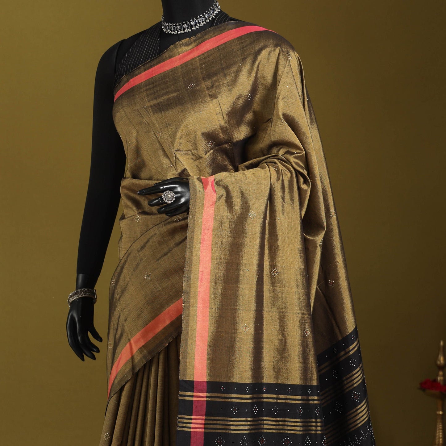Brown - handloom mulberry silk cotton tangaliya saree 09