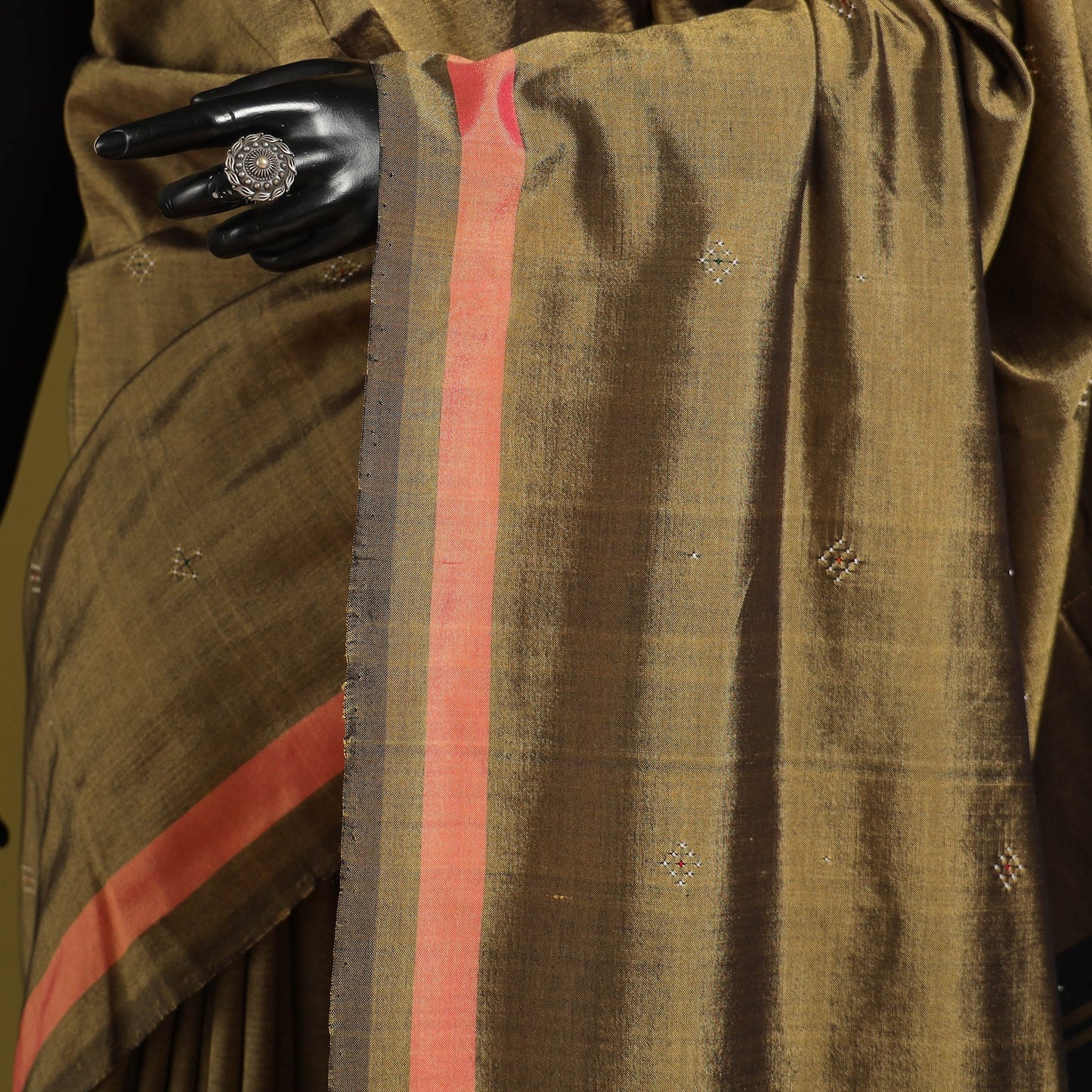 Brown - handloom mulberry silk cotton tangaliya saree 09