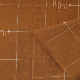 Brown - handloom organic checks buti kala cotton fabric 01