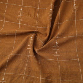 Brown - handloom organic checks buti kala cotton fabric 01