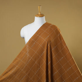 Brown - handloom organic checks buti kala cotton fabric 01