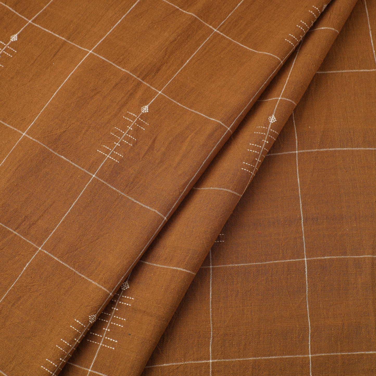 Brown - handloom organic checks buti kala cotton fabric 01