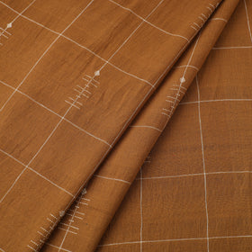 Brown - handloom organic checks buti kala cotton fabric 01