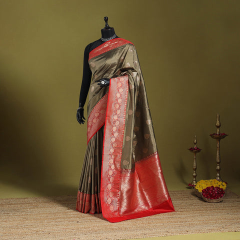 Brown - handloom pure katan silk kaduwa zari buti banarasi