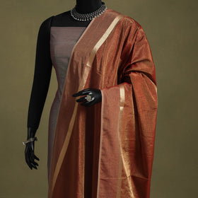 Brown - handloom silk cotton heavy tissue gold zari