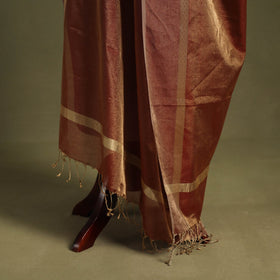 Brown - handloom silk cotton heavy tissue gold zari