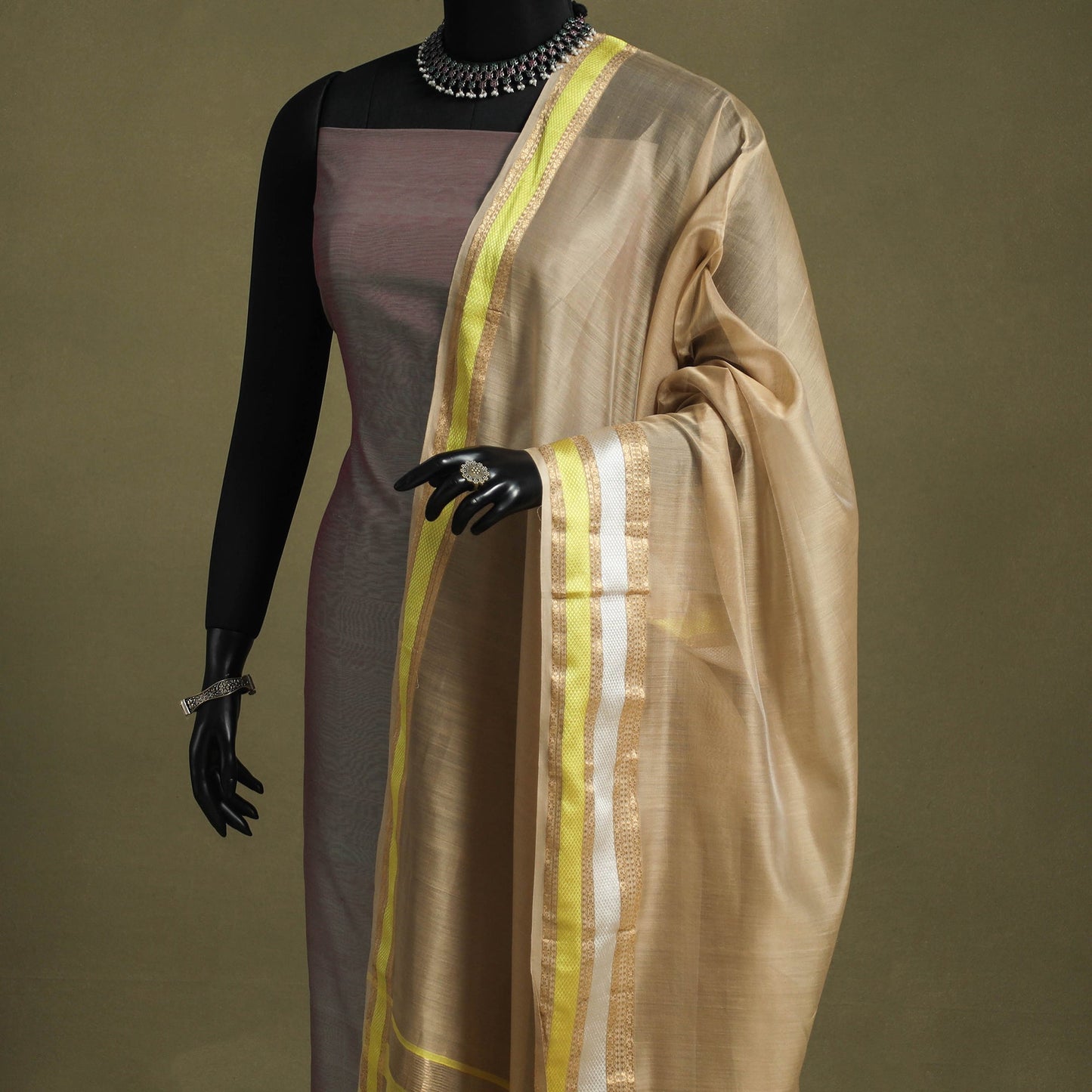 Brown - handloom silk cotton maheshwari dupatta 09