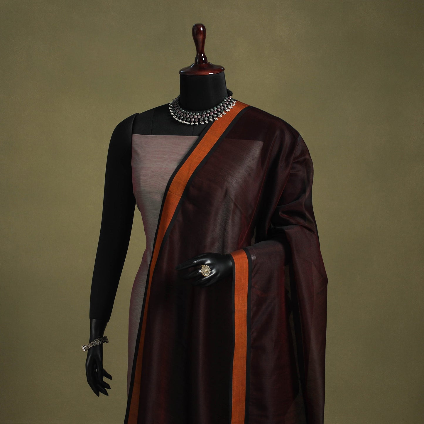 Brown - handloom silk cotton maheshwari dupatta 21