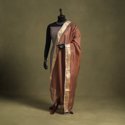 Brown - handloom silk cotton maheshwari dupatta 56