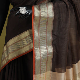 Brown - handloom silk cotton maheshwari saree with zari