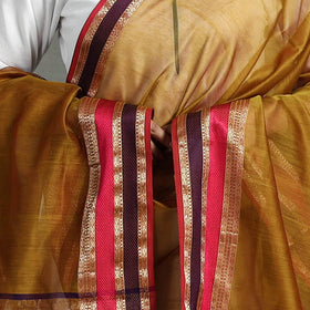 Brown - handloom silk cotton resham border maheshwari