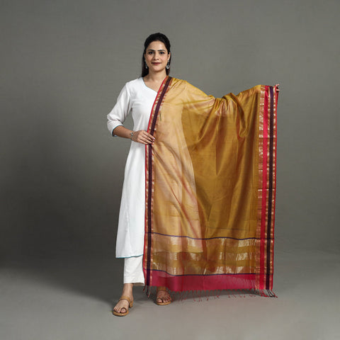 Brown - handloom silk cotton resham border maheshwari