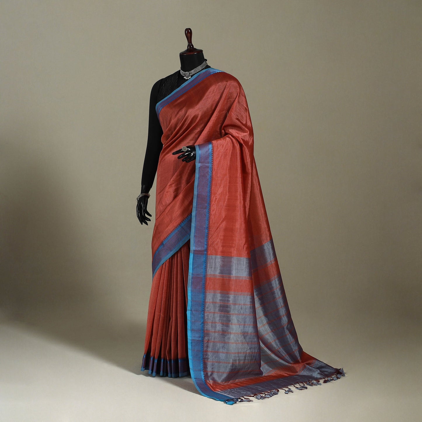Red Handloom Silk Cotton Thread Border Mangalagiri Pattu Saree