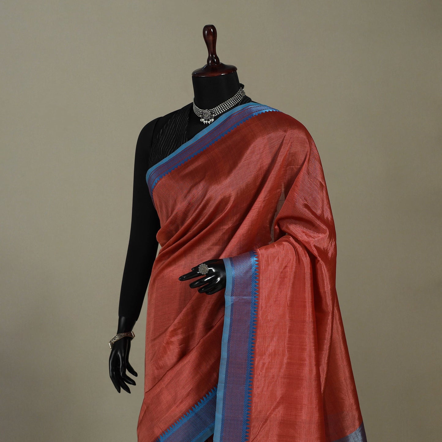 Red Handloom Silk Cotton Thread Border Mangalagiri Pattu Saree