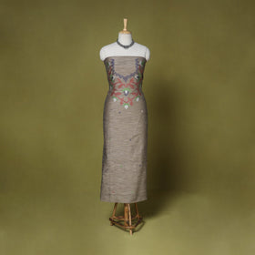 Brown - handloom silk cotton unstitched phulia jamdani