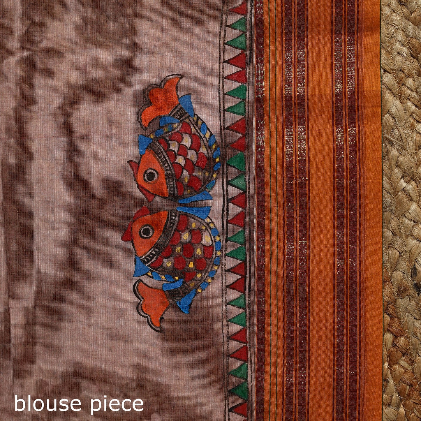 Handloom silk cotton zari border handpainted madhubani