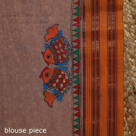 Handloom silk cotton zari border handpainted madhubani