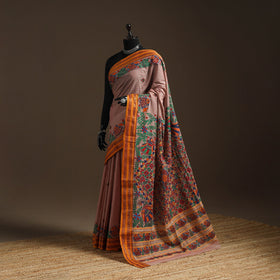 Handloom silk cotton zari border handpainted madhubani