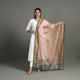 Brown - handloom silk cotton zari work stripe maheshwari