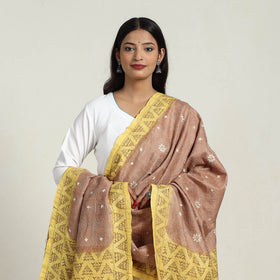 Brown - handloom tussar silk bengal kantha embroidery