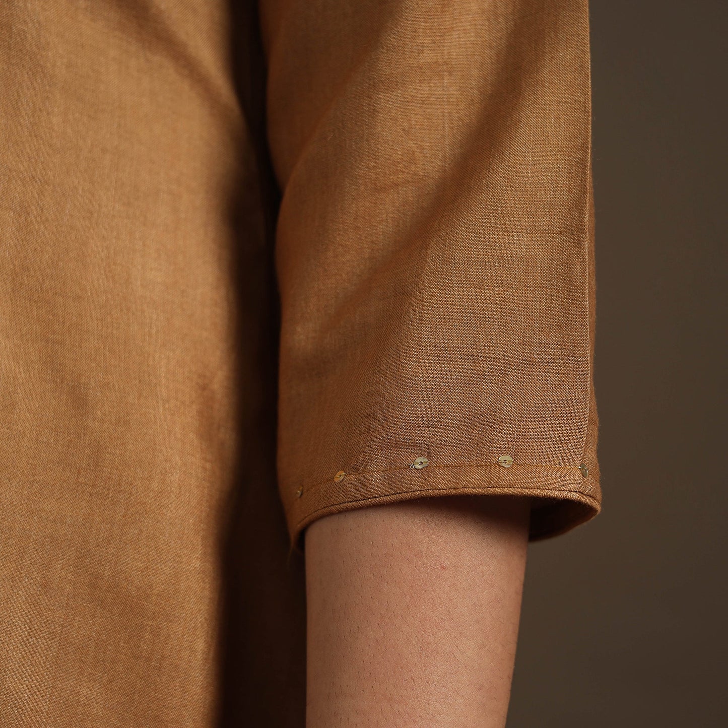 Brown Handloom Tussar Silk Cotton A-Line Plain Kurta