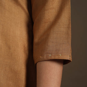 Brown Handloom Tussar Silk Cotton A-Line Plain Kurta