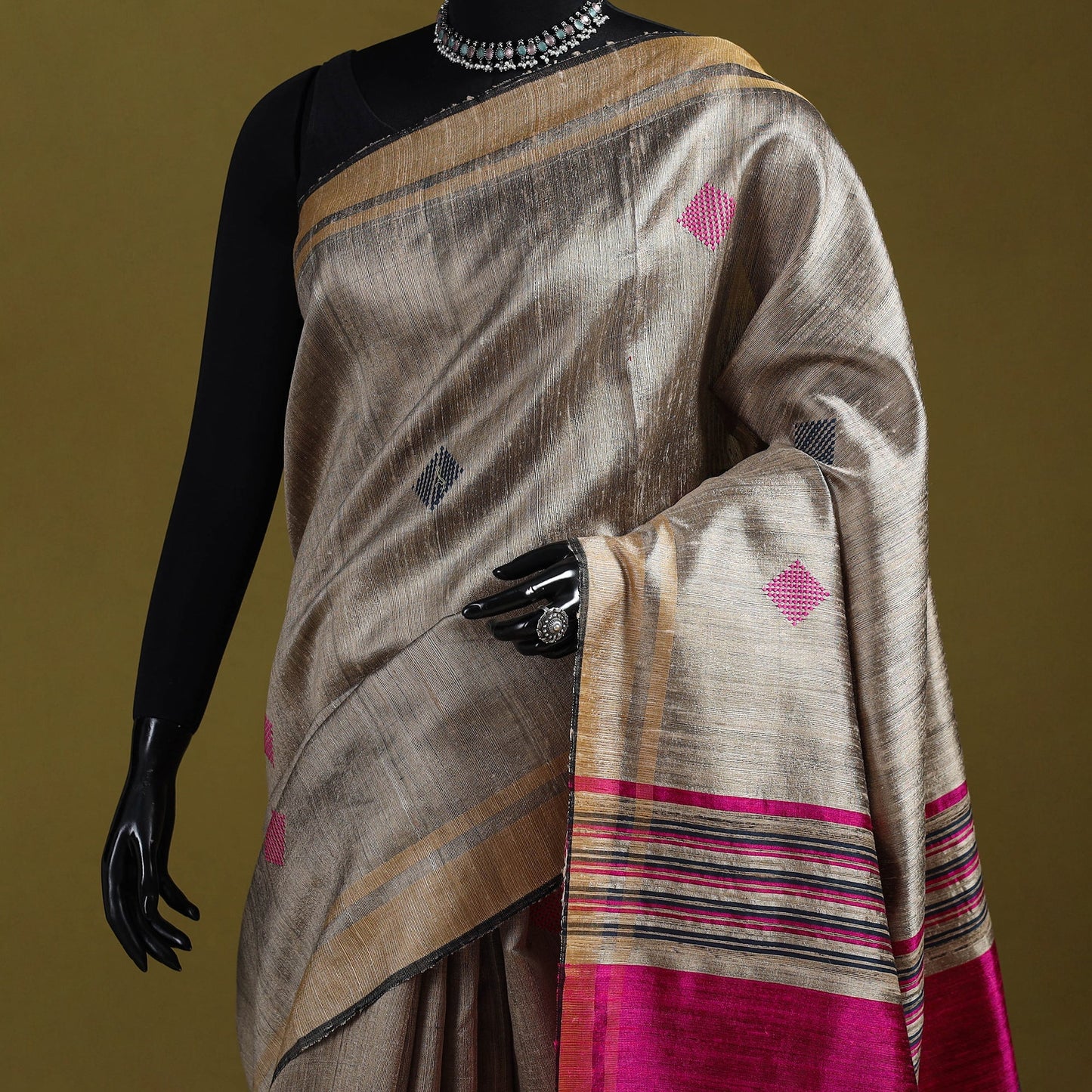 Handloom tussar silk zari border bhagalpuri saree 14