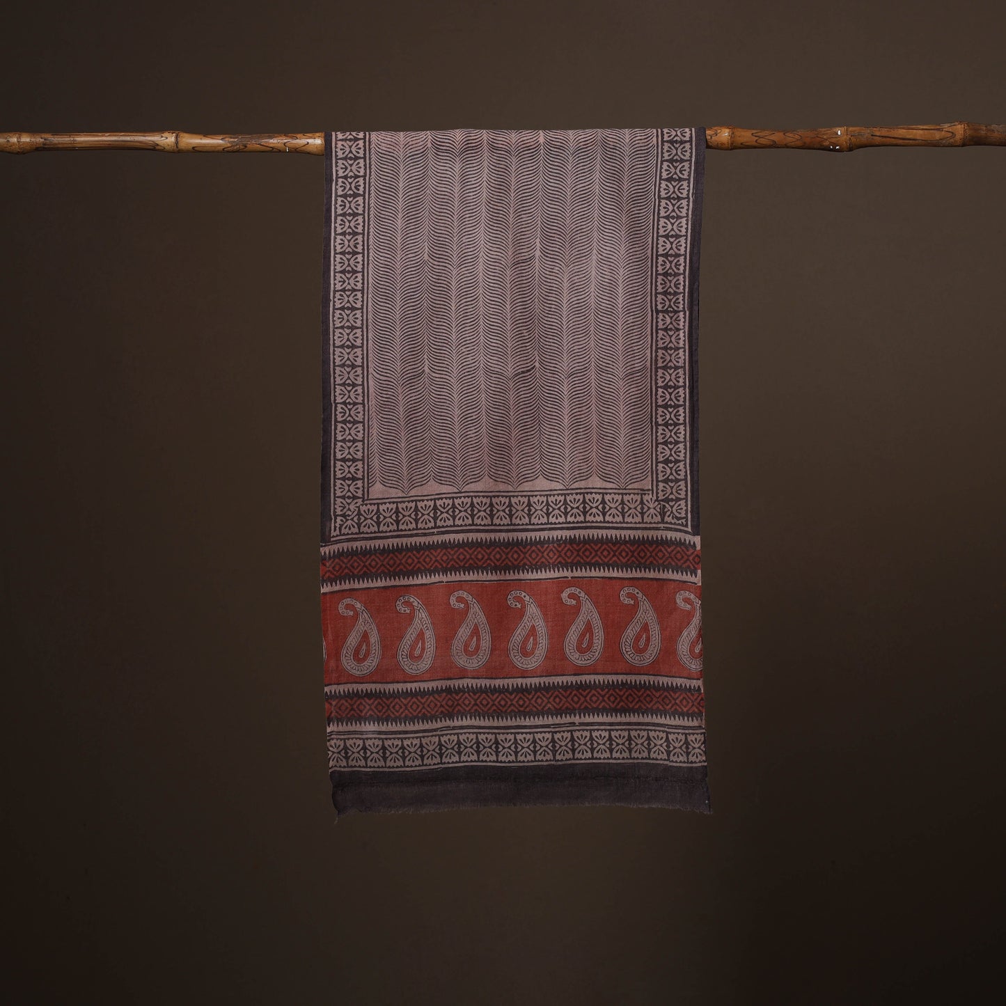 Handloom woolen natural dyed bagru stole 01 - handcrafted