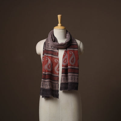 Handloom woolen natural dyed bagru stole 01 - handcrafted