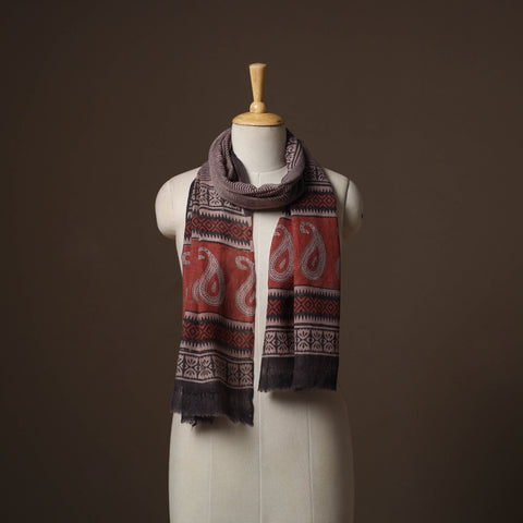 Handloom woolen natural dyed bagru stole 01 - handcrafted