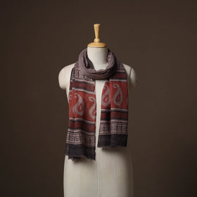 Handloom woolen natural dyed bagru stole 01 - handcrafted