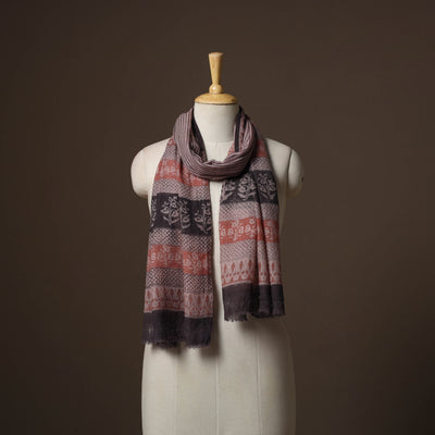 Maroon - handloom woolen natural dyed bagru stole 04