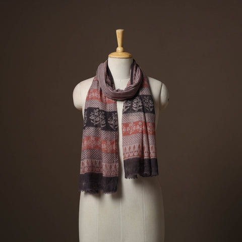 Maroon - handloom woolen natural dyed bagru stole 04