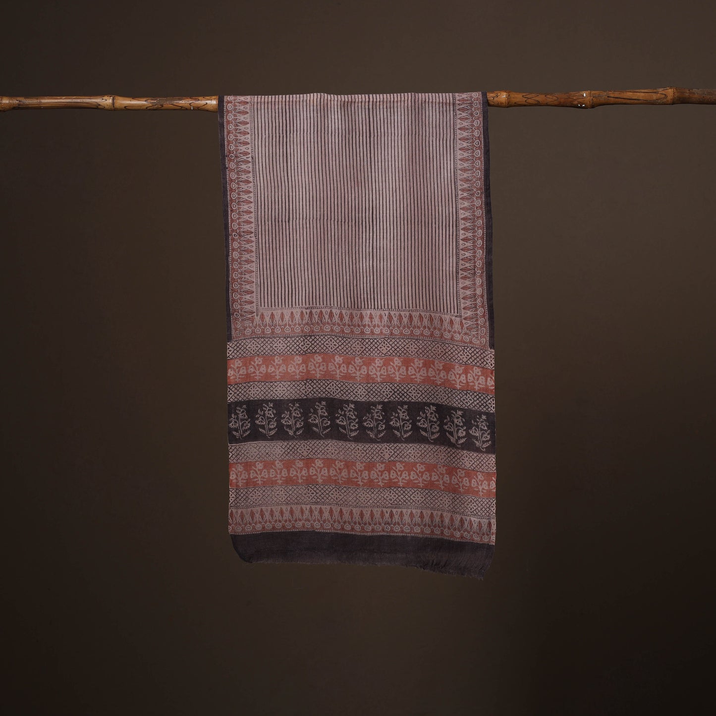 Maroon - handloom woolen natural dyed bagru stole 04